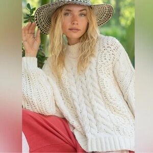 POL Cable Knit Sweater Cream Mock Neck Cozy Chunky Soft Oversized Women’s NWOT